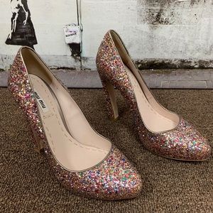 Miu Miu Rainbow Glitter Pointed-toe Pumps